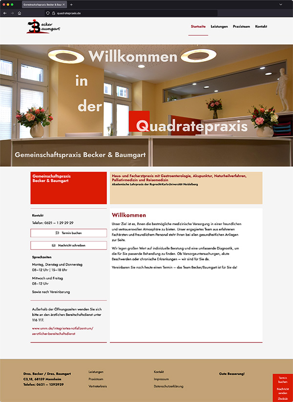 Startseite der Website Quadratepraxis
